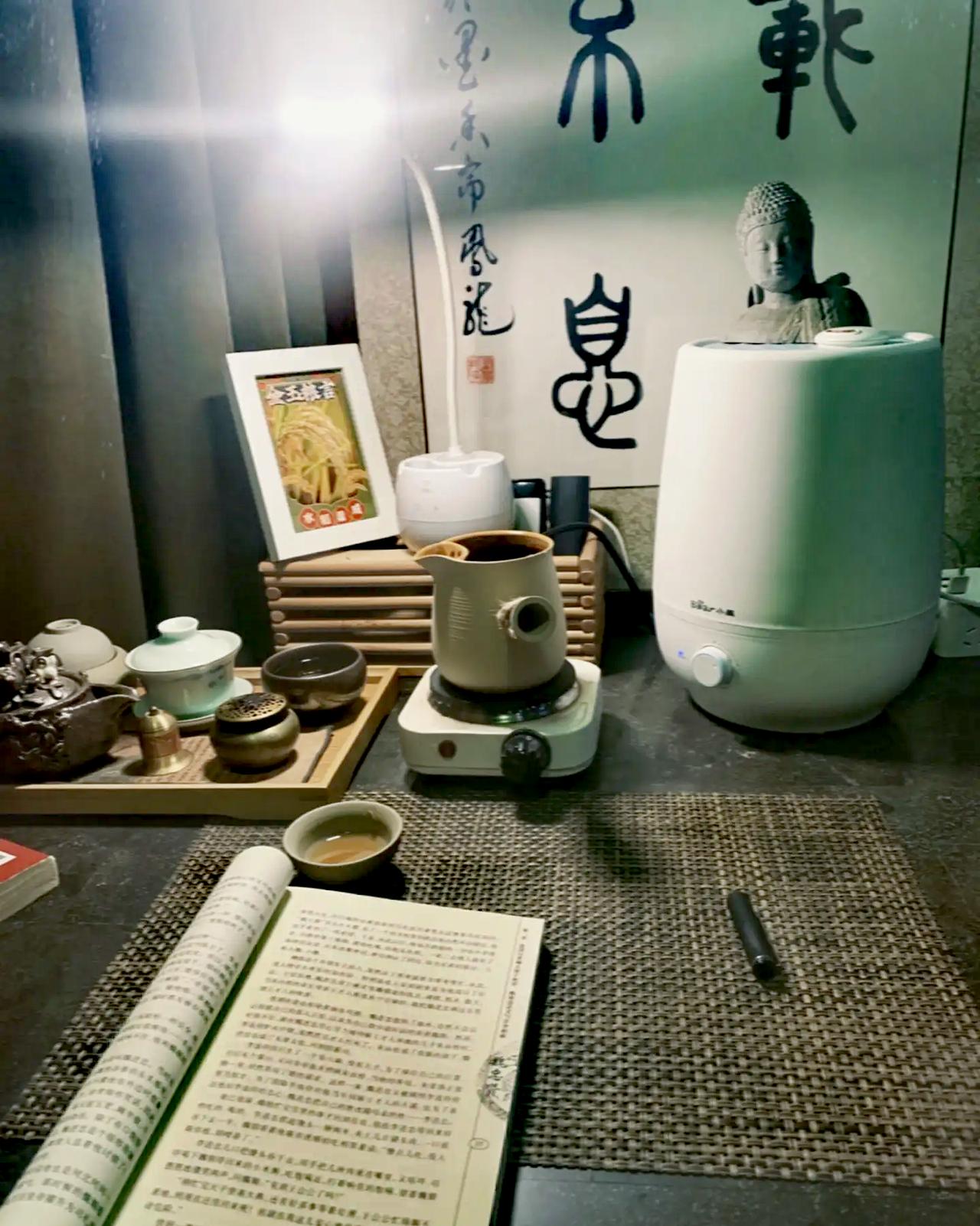 《独饮记》辟轩牖，临竹影。涤器煎泉，独对松风。初沸蟹目，再腾鱼鳞。举素瓯而啜云华