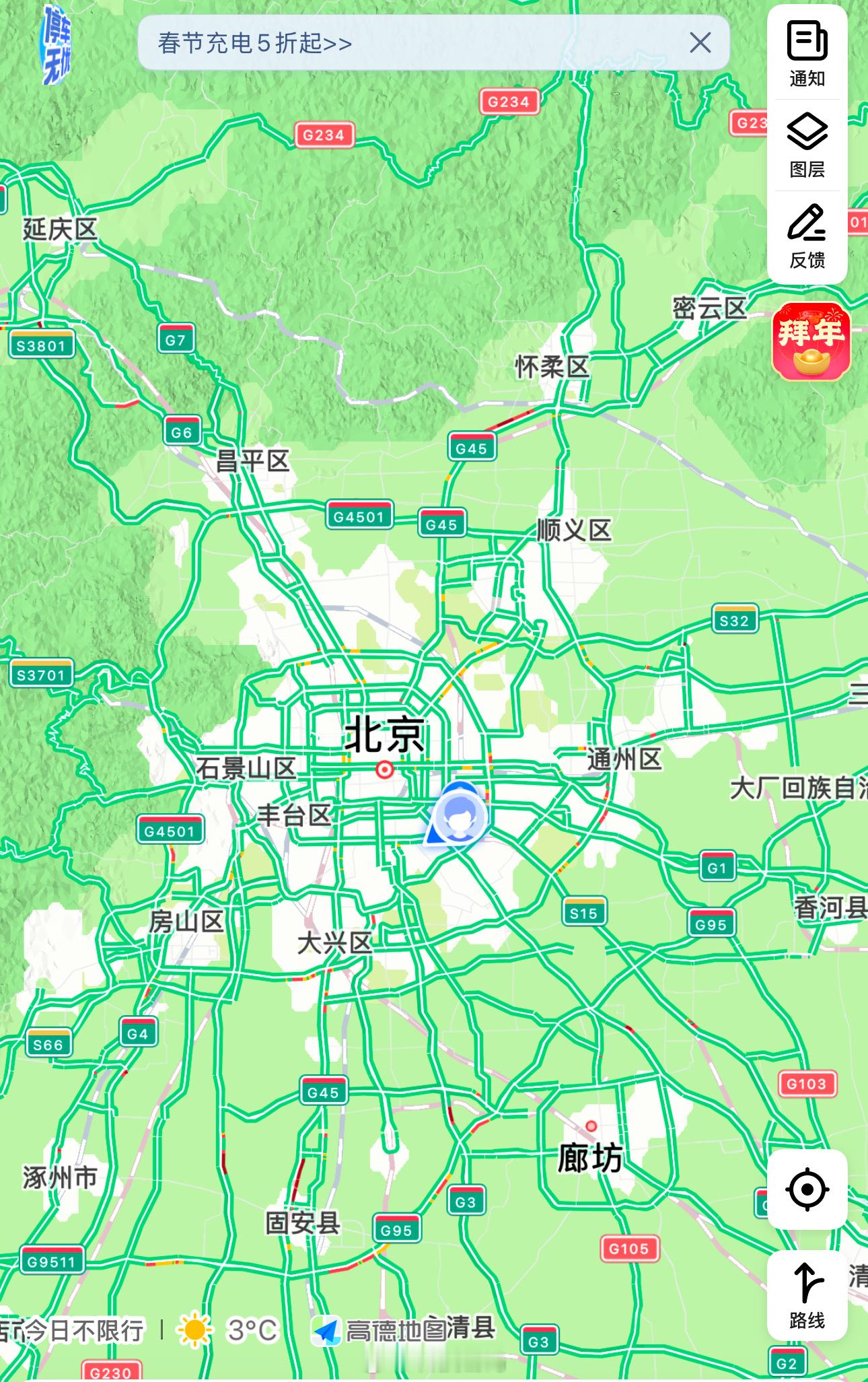 北京迎最强返程高峰 今天下午从丈母娘家回来，京沈 G1 的检查站排队 1km，还