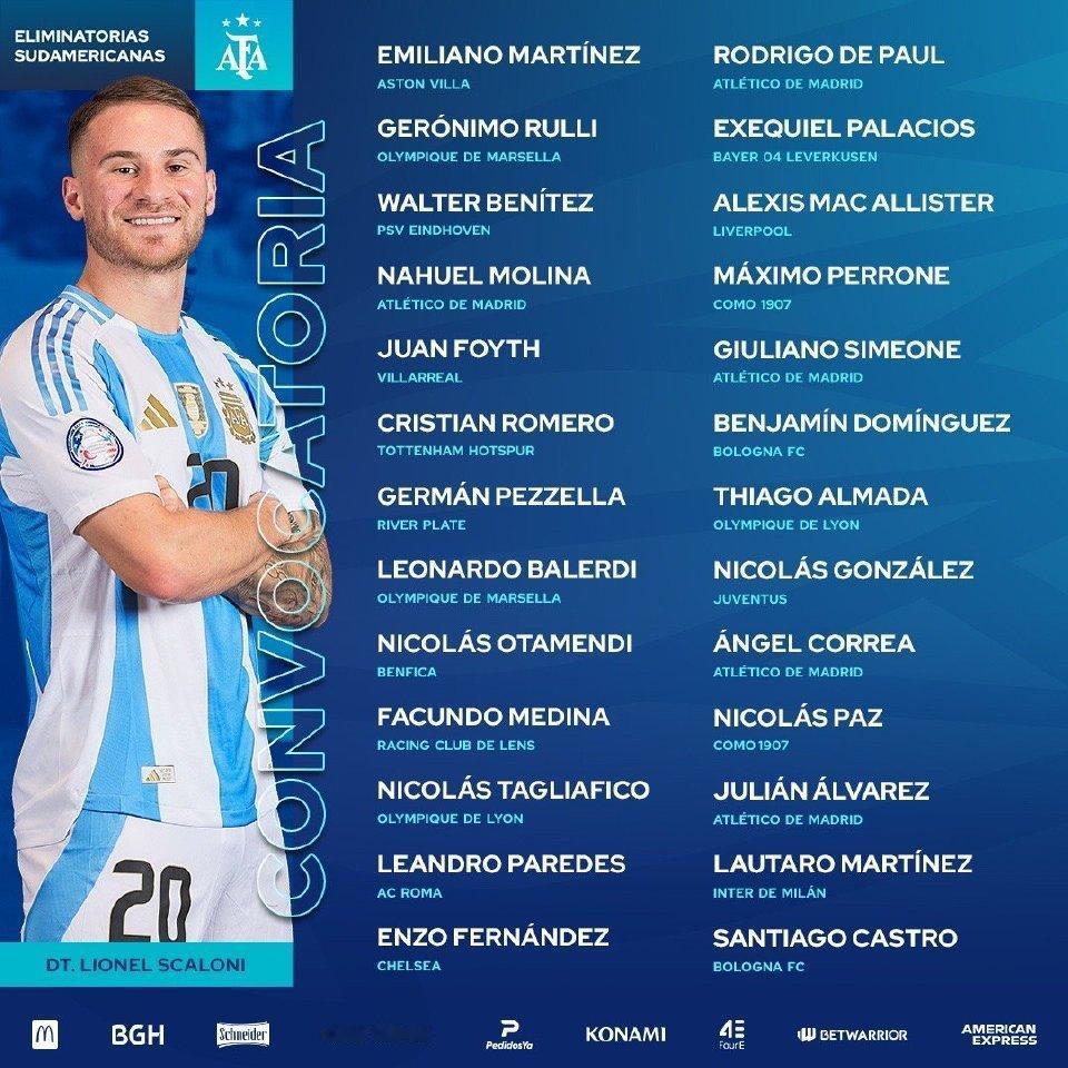 【早日康复，小梅】🇦🇷🌟🌟🌟阿根廷足协官方公布3月世预赛最终大名单❗️