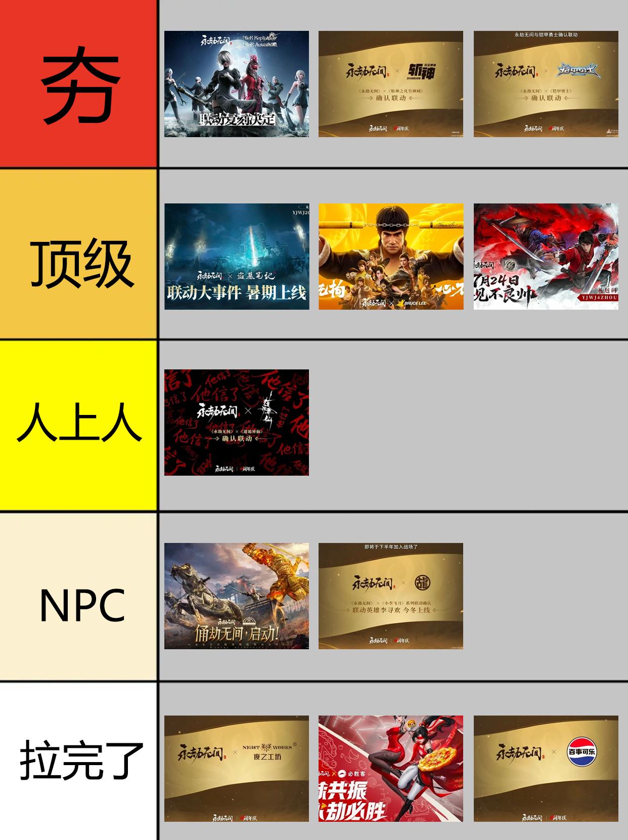 永劫全部联动梯级排行！夯爆了。