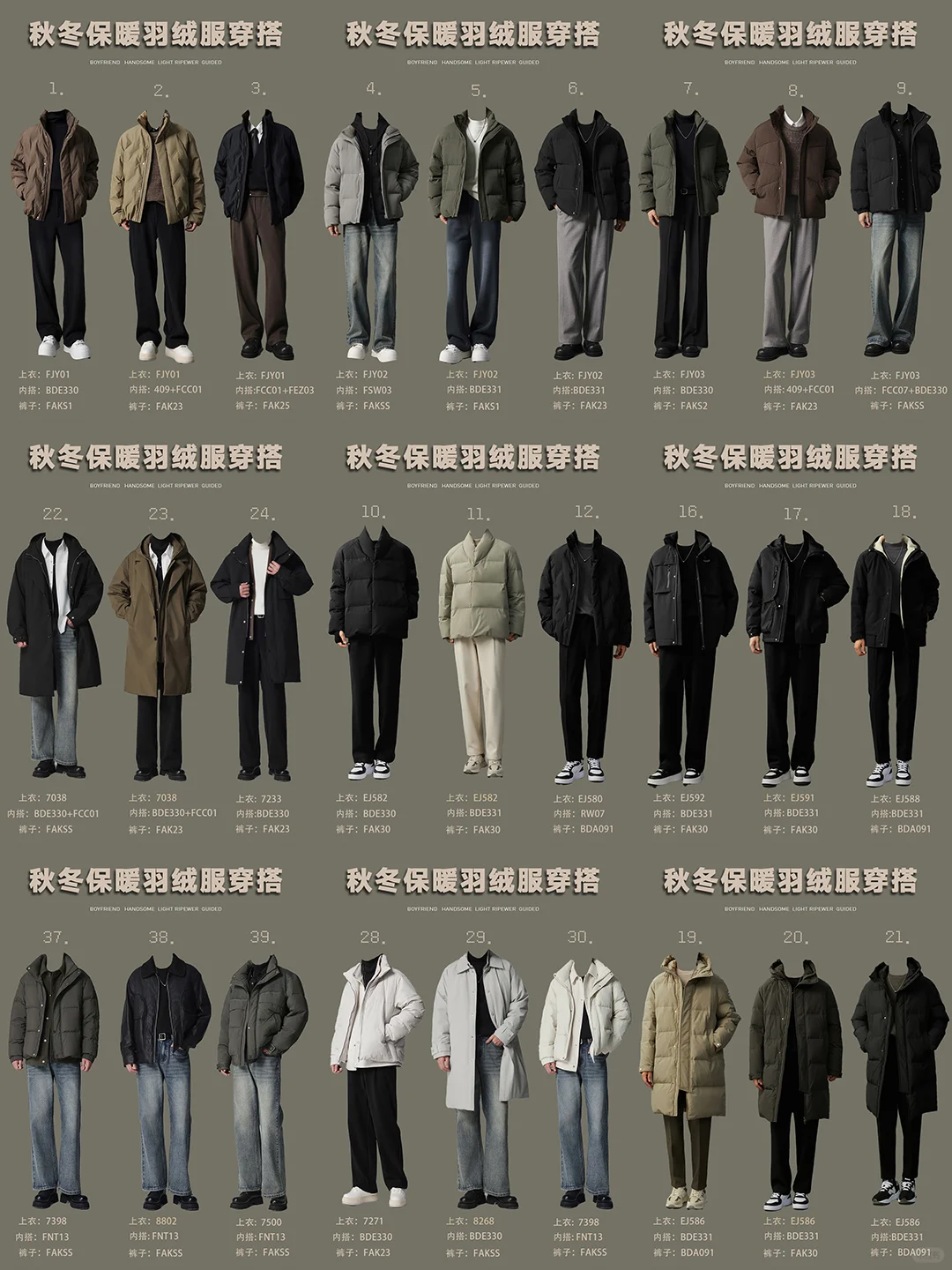 纯干货|39套男士秋冬保暖不臃肿羽绒服穿搭