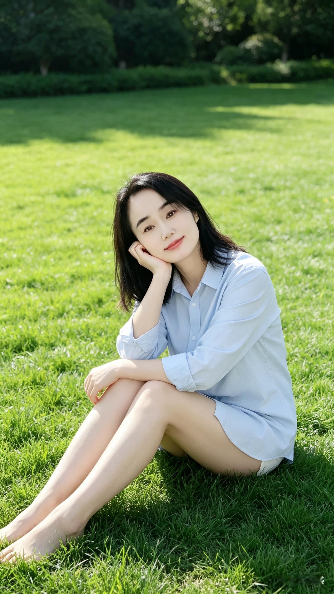 在草地上坐着，好惬意！
草间休憩 。思绪万千