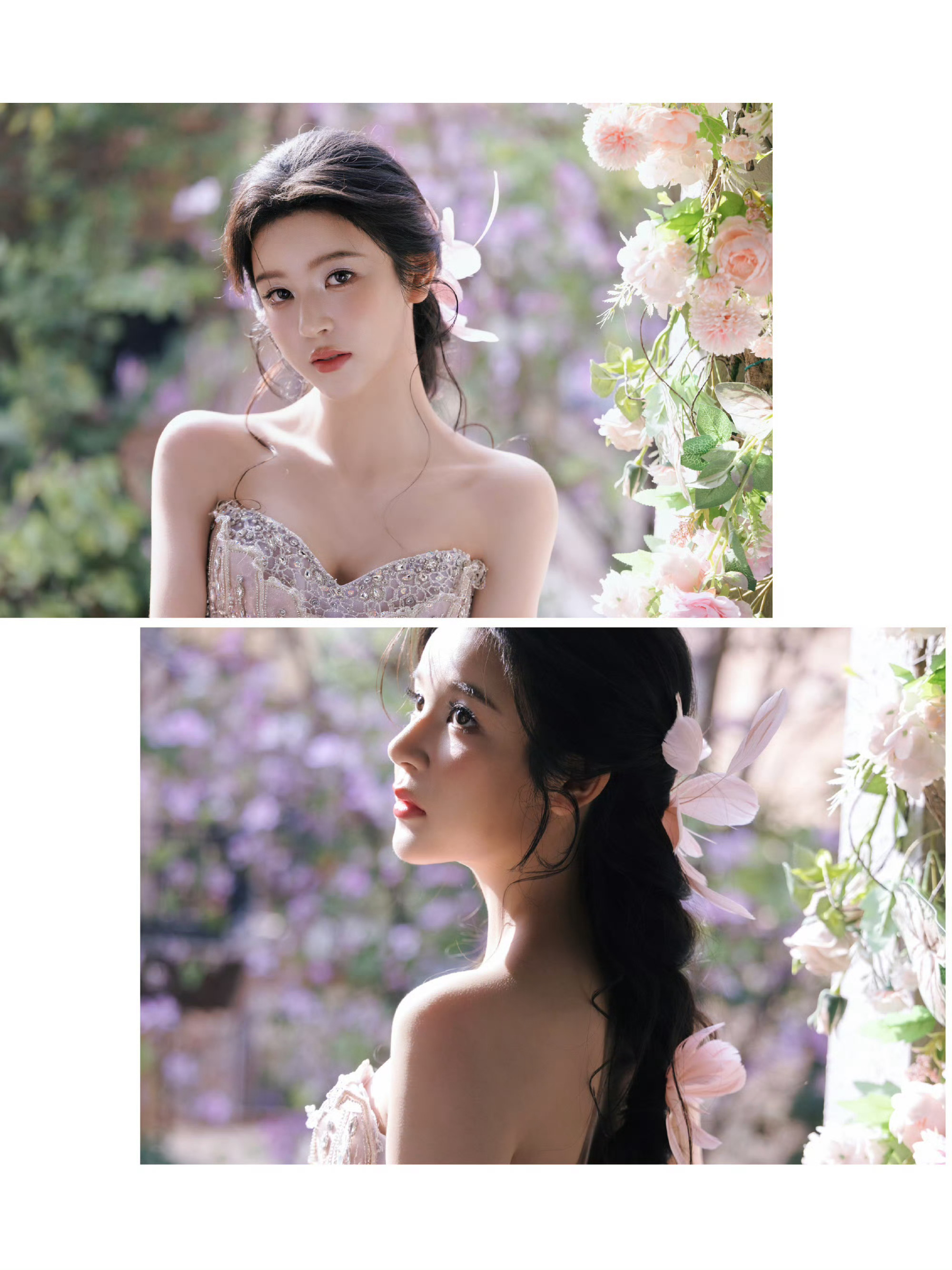  饶嘉迪 人鱼公主上岸了 饶嘉迪梦幻登场！粉紫纱裙层叠飘逸，羽毛编发俏皮灵动，周