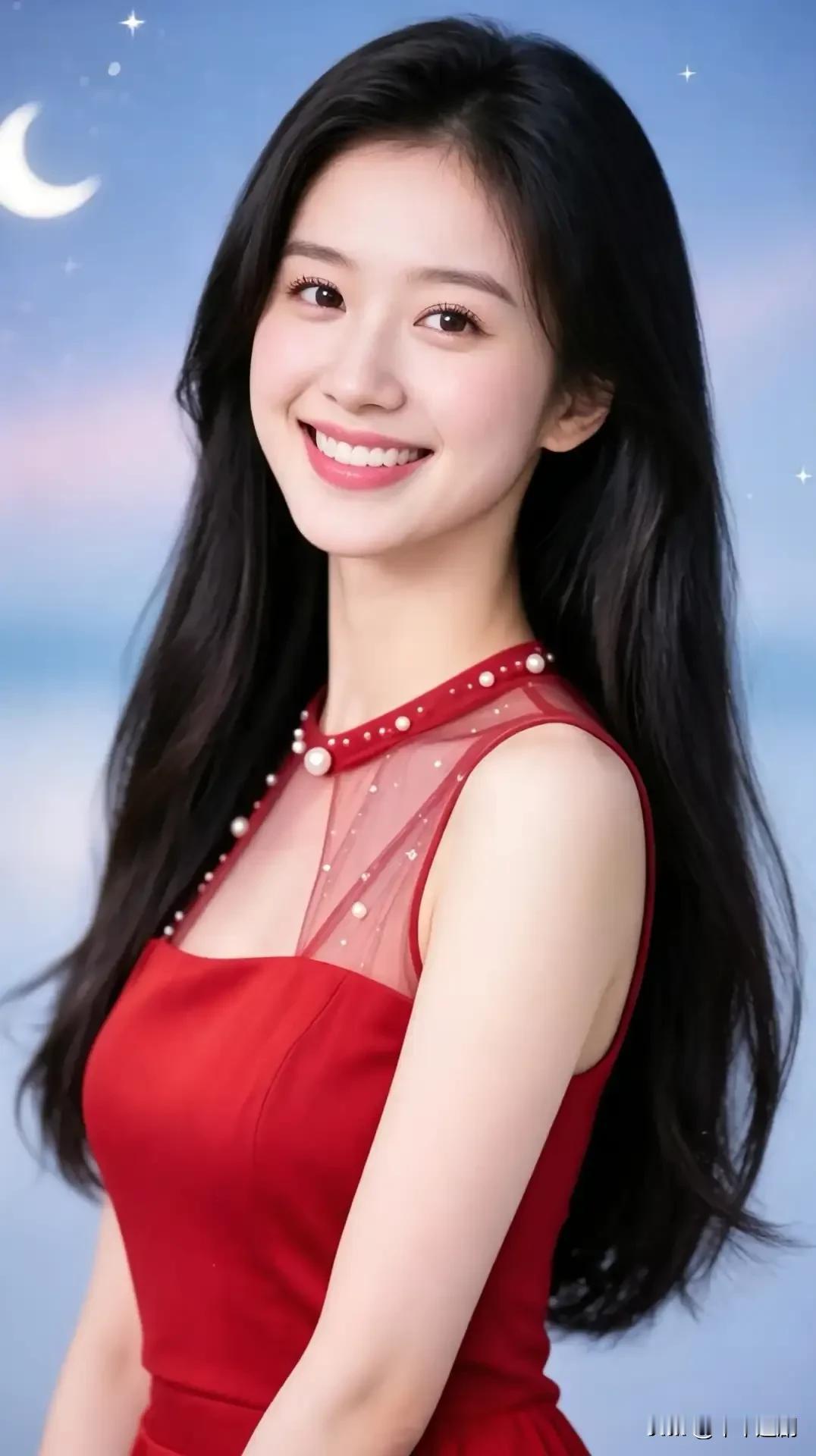 红衣衬笑颜，眼里盛满光亮，热烈又坦荡。
国色天姿美女照