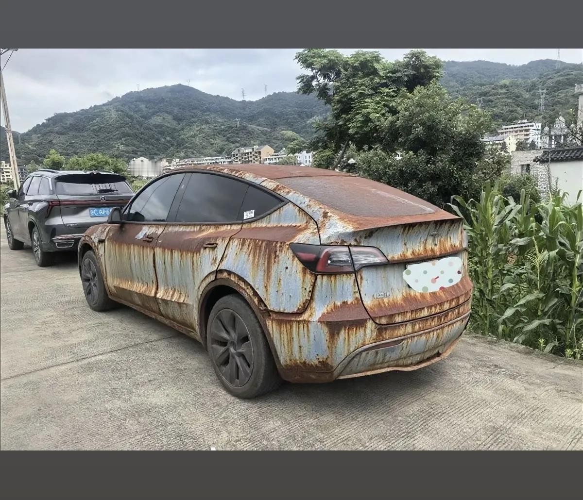 特斯拉车主自成一派[笑哭]

这锈迹斑斑的车身，浓浓的重金属工业风格

只是，这