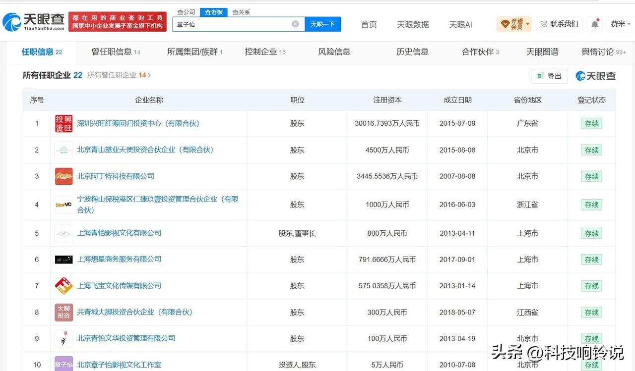 【章子怡已成立多家科技公司 章子怡名下超十家企业已吊销或注销】章子怡套现3亿
据