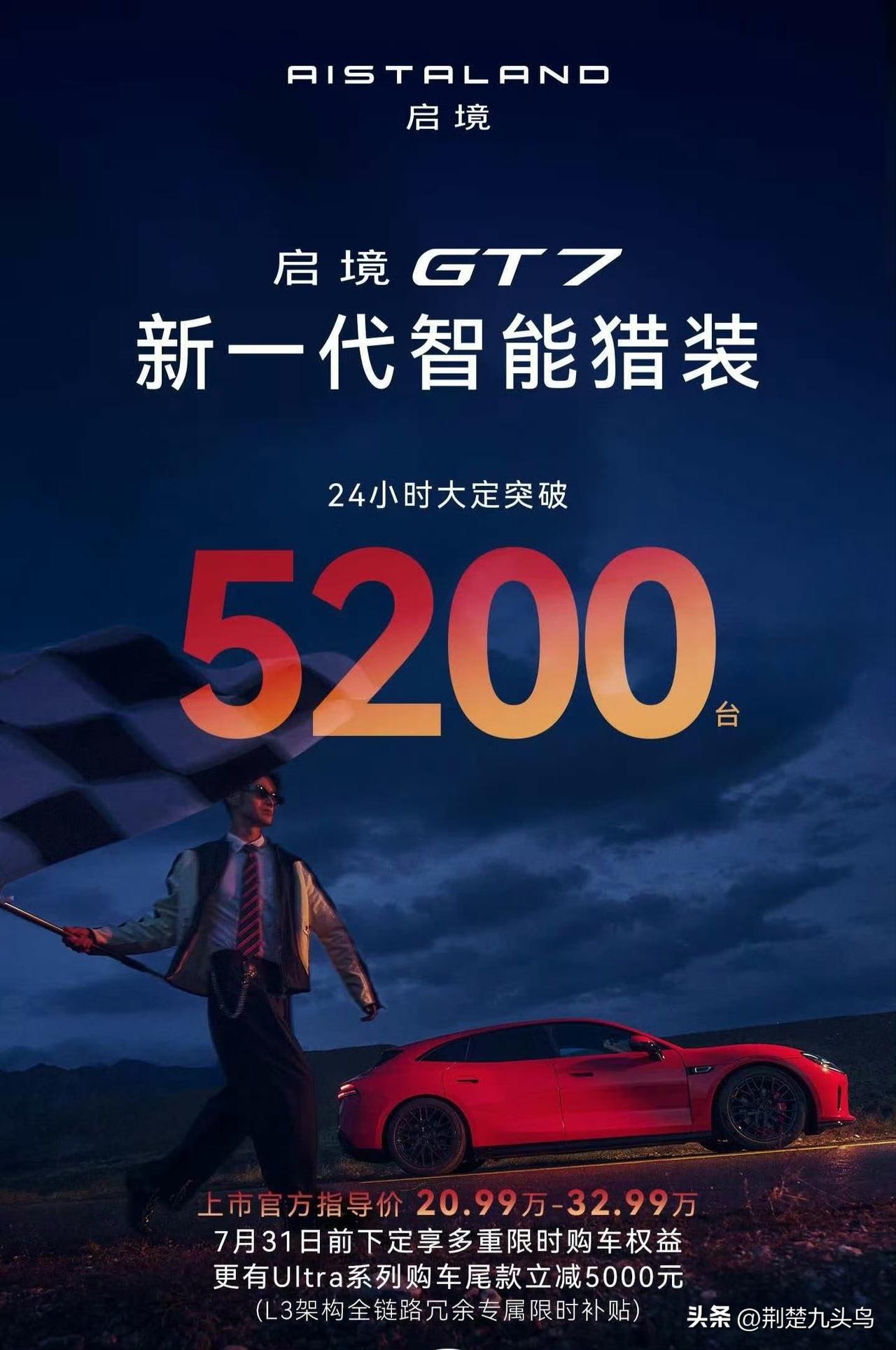 启境 GT7 24 小时大定 5200 台，我觉得对于一个全新的品牌来说，这个数