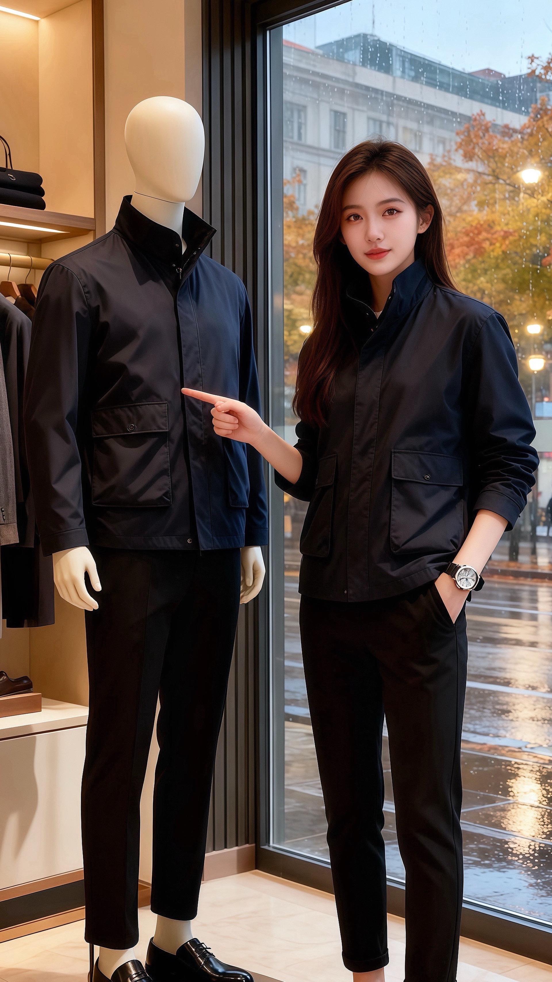 雨丝裹着秋意贴在橱窗上时，陈叙在男装店门口撞见了撑伞的她。  藏青外套...