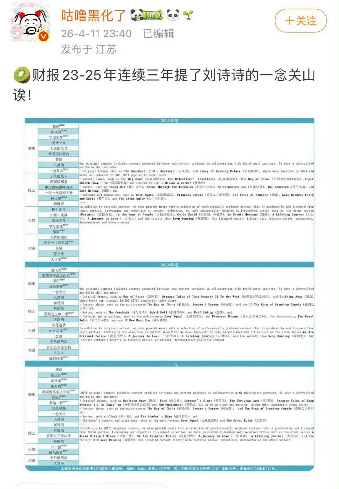 1️⃣刘诗诗➕央8的《流金岁月》大爆，转型成功后，才开起85花➕央8模式，85花