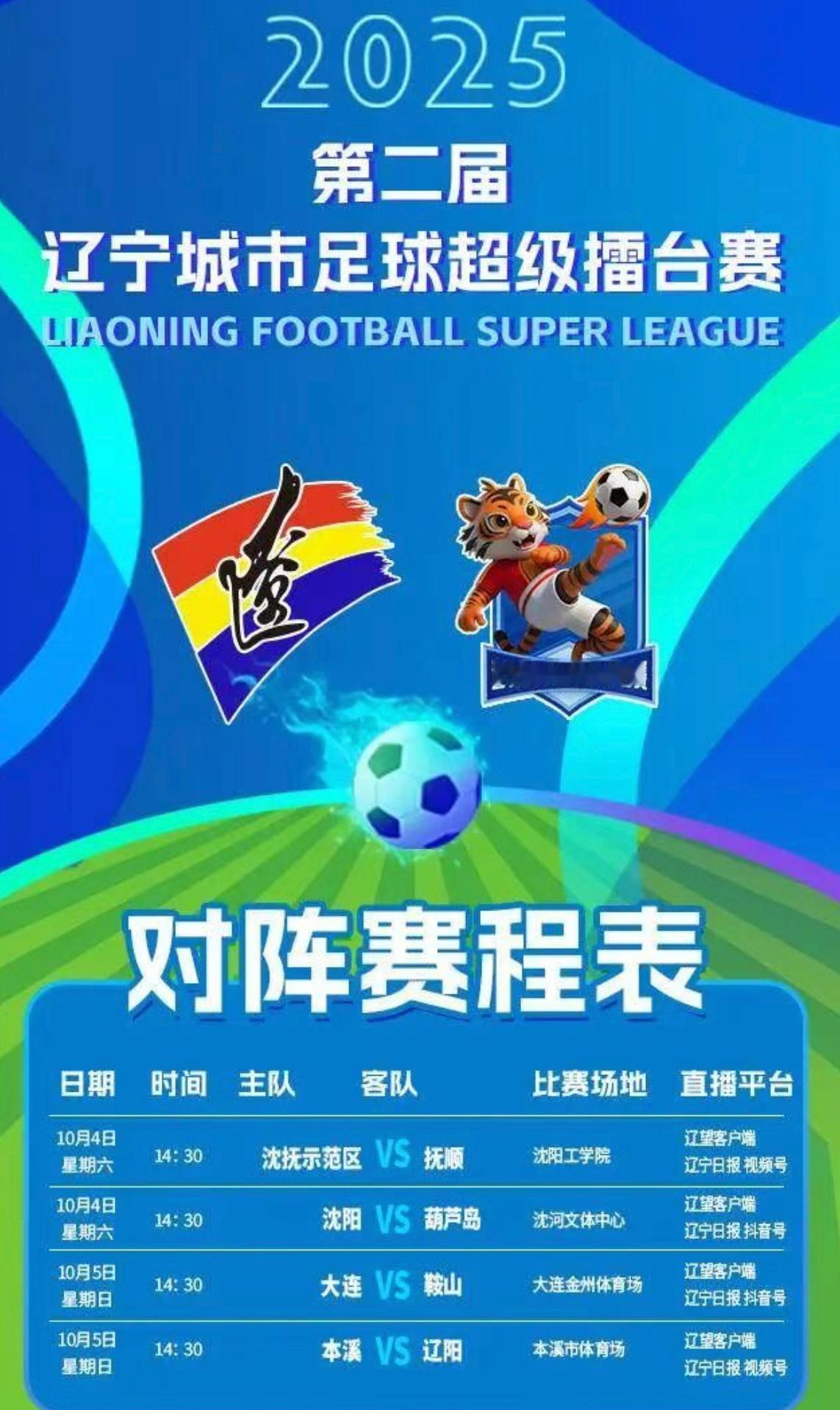 辽超聚力，足梦山海。10月4日和5日，2025第二届辽宁城市足球超级擂台赛将进行