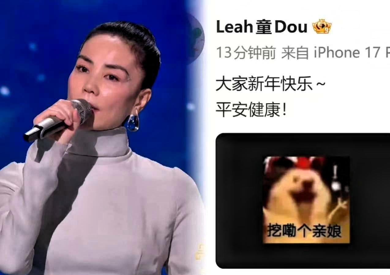 差点没笑喷我！
王菲春晚空灵开嗓，
窦靖童发了一条微博，一句话把妈“拉回人间”。