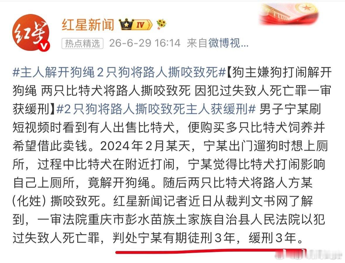 主人解开狗绳2只狗将路人撕咬致死狗权大于人权，又是知心大姐姐的操作吗？ 