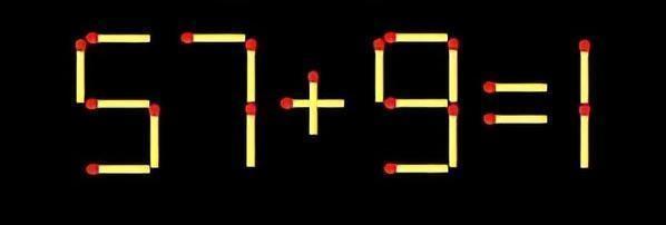这是超有意思的火柴棒挑战！画面里 “57 + 9 = 1” 由火柴拼成，认真瞅瞅