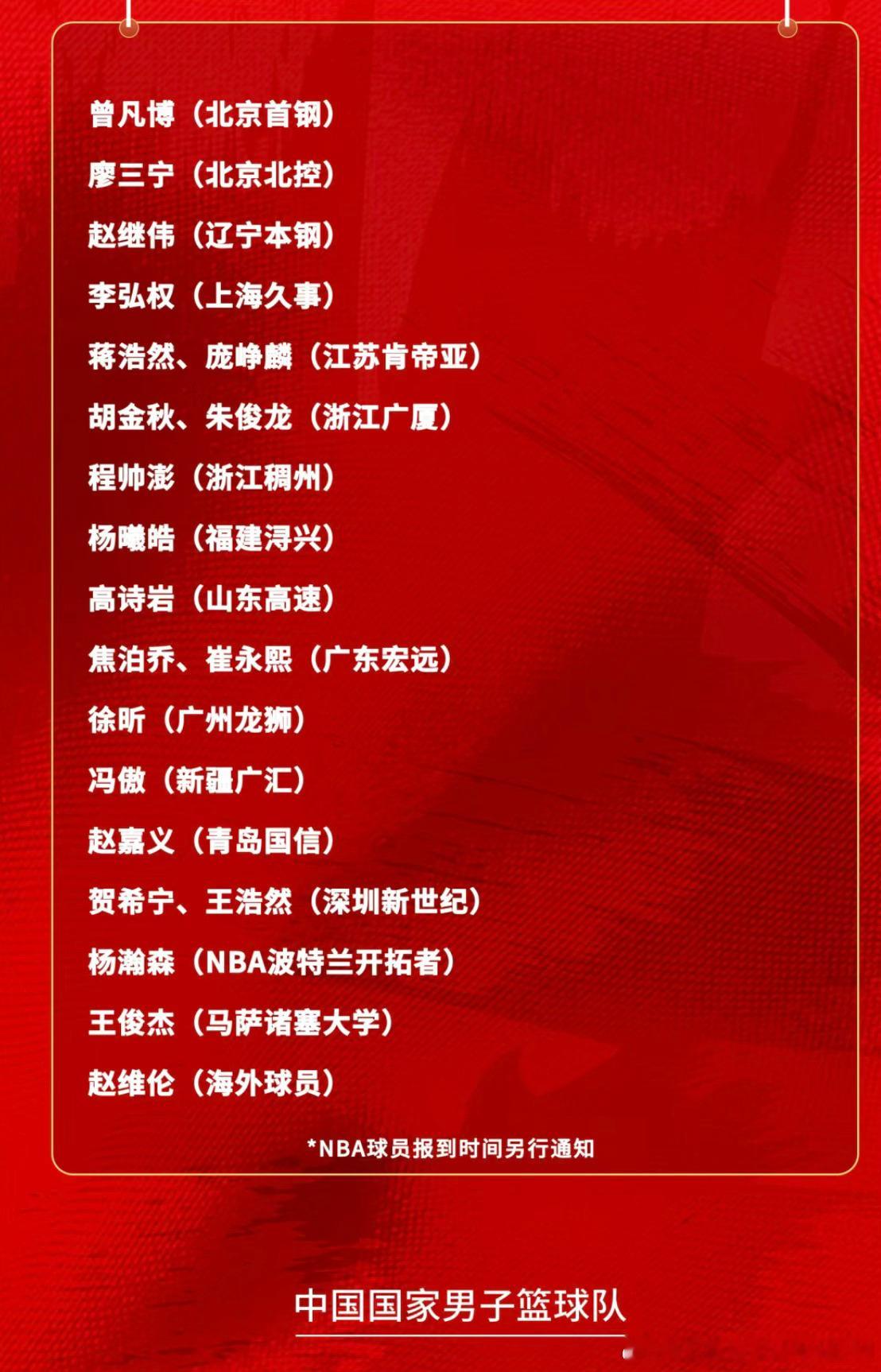 中国男篮国家队名单出炉1.广东男篮后卫同时不在国家队大名单中，上一次还需要追溯到