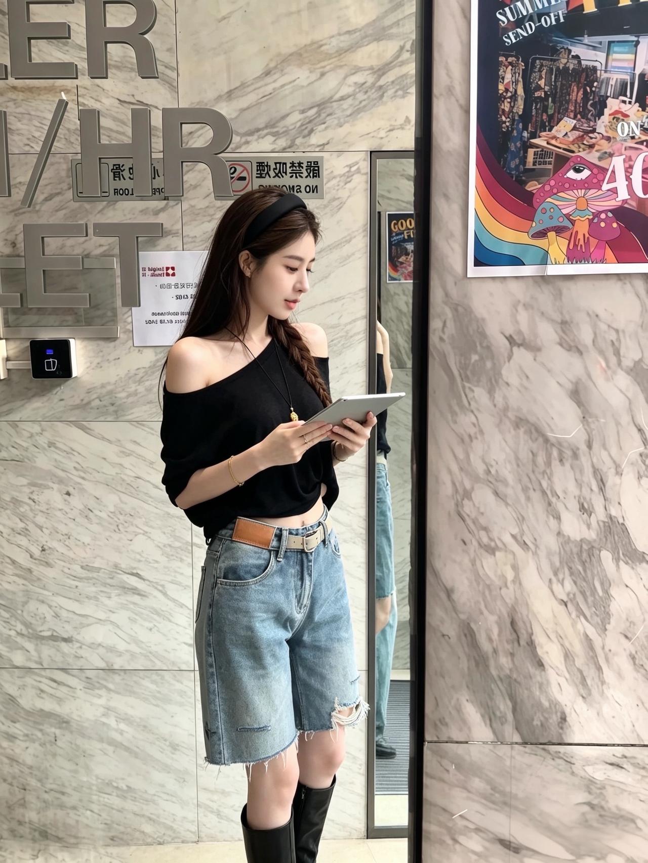 简约高级感穿搭 ootd穿搭高智感穿搭 露肩上衣搭配牛仔裤 出街look