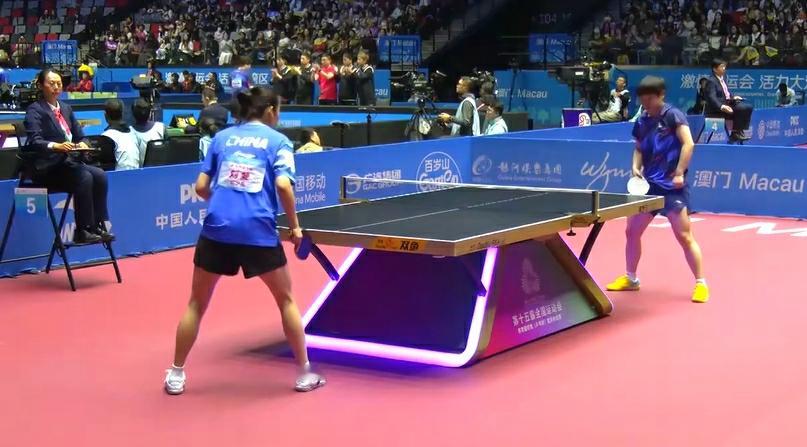 全运会乒乓球女子团体1/4决赛，河北vs辽宁，第一场，何卓佳/王添艺3比2陈幸同