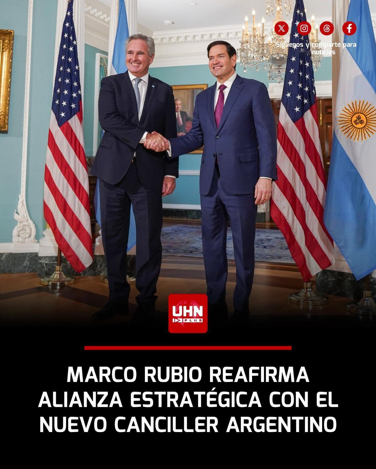 美国国务卿马尔科·卢比奥与阿根廷新任外长巴勃罗·基尔诺举行会晤，重申双边联盟关系