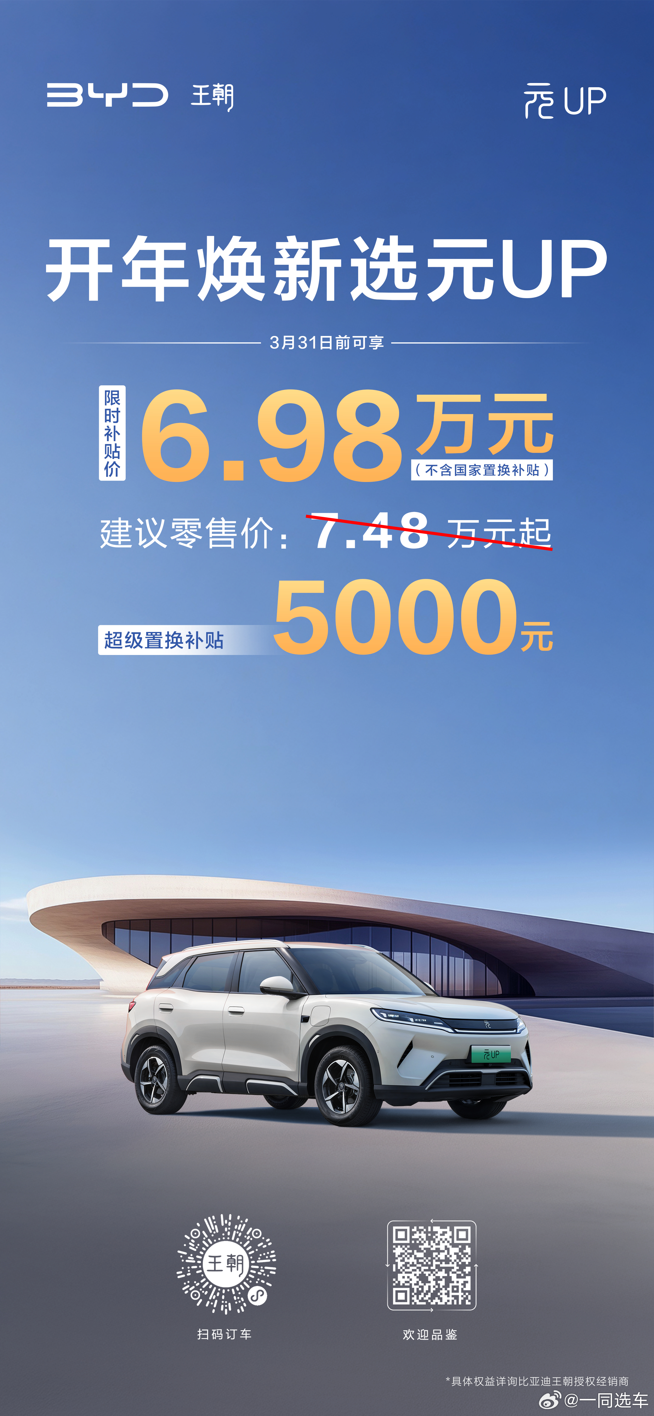 限时5000元超级置换补贴6.98万元起的价格，确实对年轻人很有诱惑力元UP