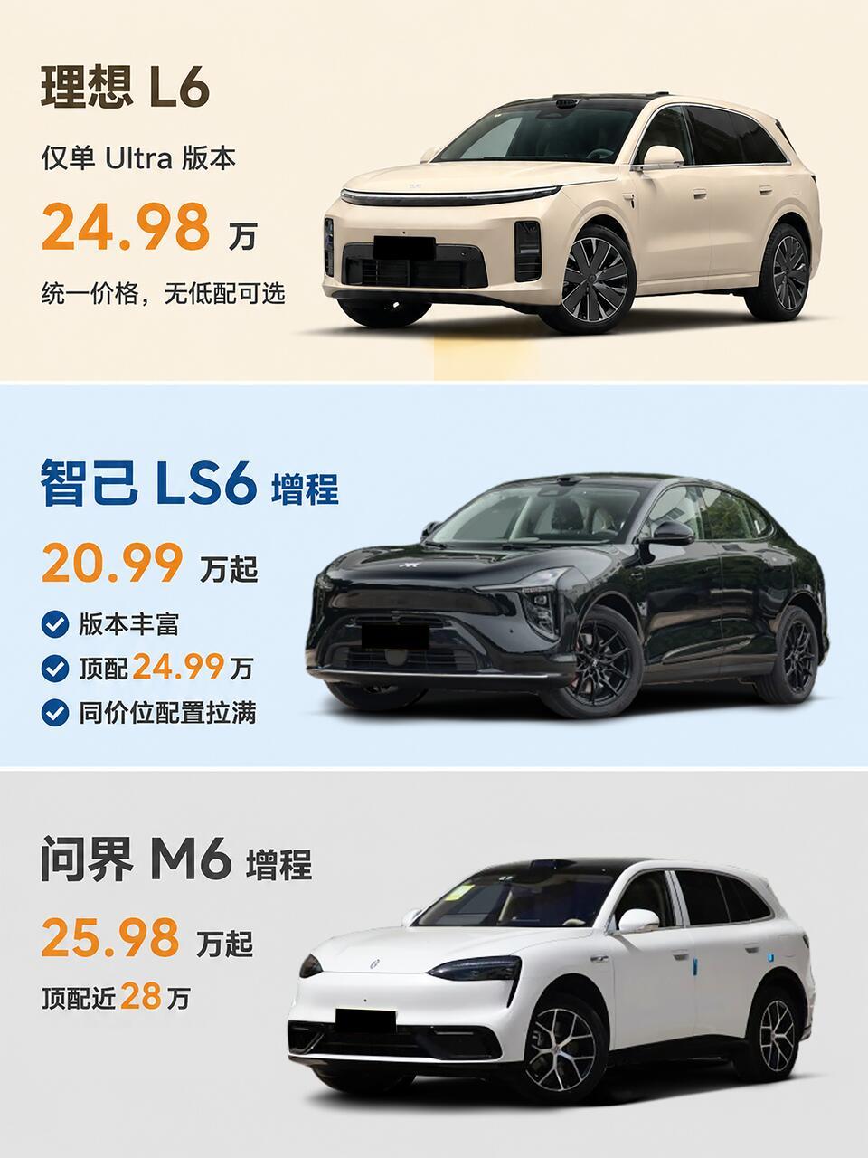 货比三家不吃亏，如今二十到三十万区间的家用增程SUV竞争如火如荼，理想L6、问界