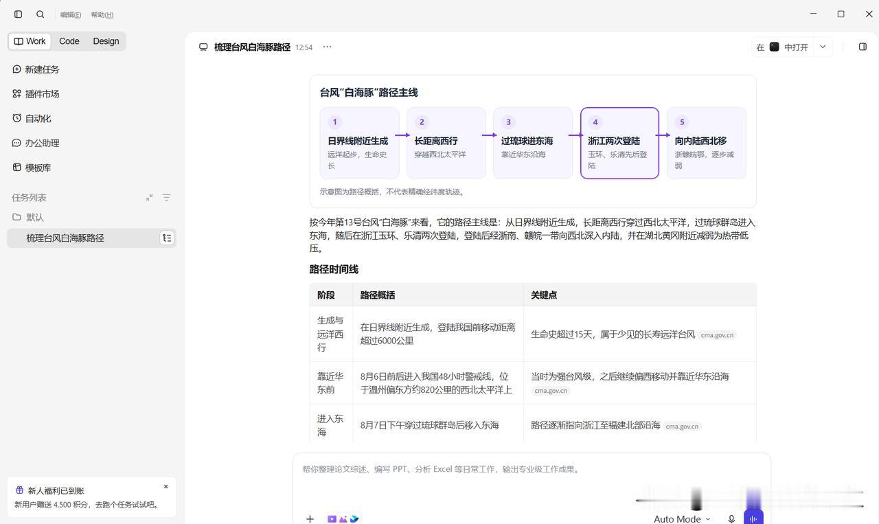 我的工作助理TRAE 今年第13号台风“白海豚”可太让人意外了，走出罕见弧形路径