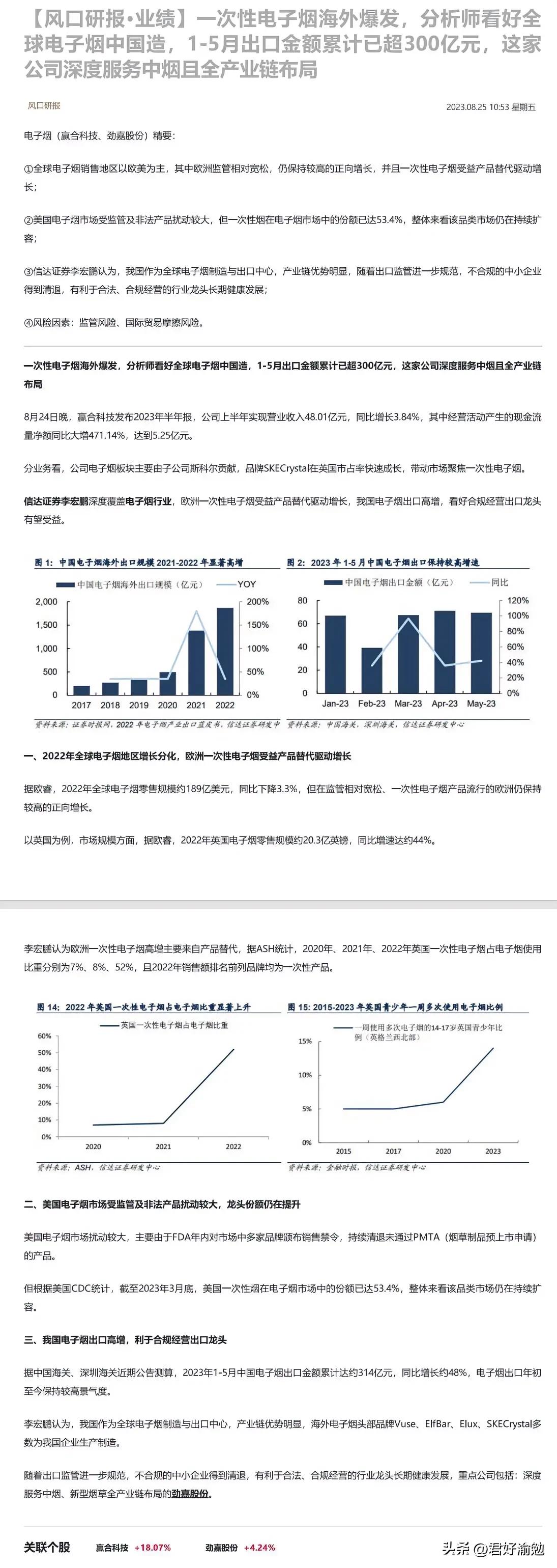一次性电子烟海外爆发，分析师看好全球电子烟中国造，1-5月出口金额累计已超300