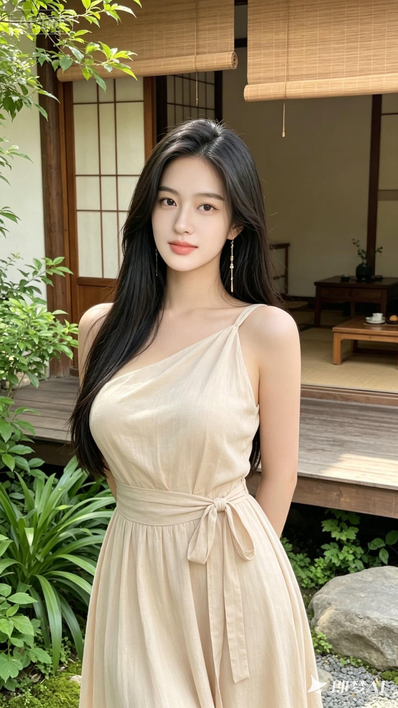 温柔米色连衣裙，夏日清新自然风
