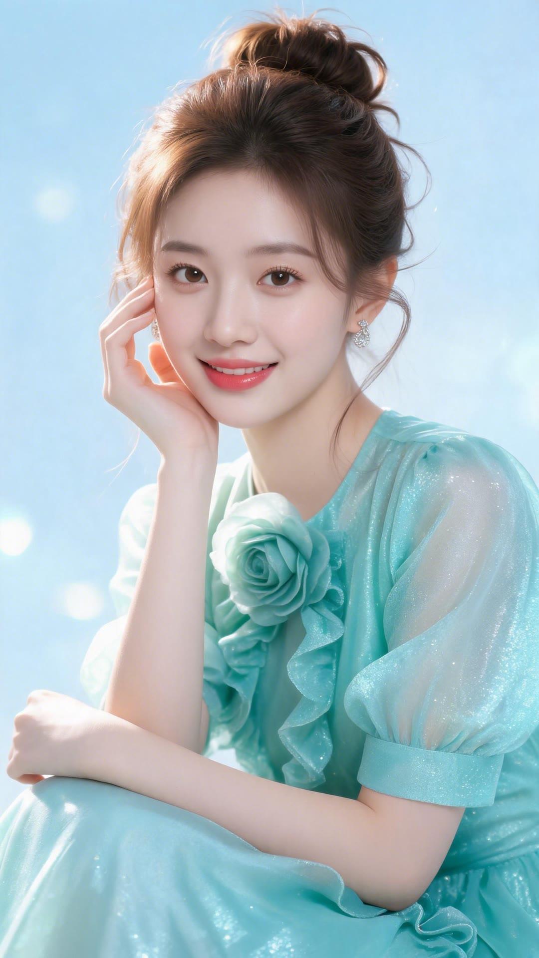 梦幻蓝裙少女，微笑如花绽放