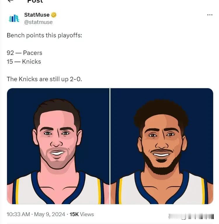 主力不累！步行者替补得分92分，尼克斯15分但2-0领先

5月9日消息，NBA