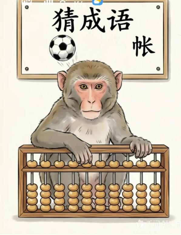 根据图意，谐音猜个成语来。温馨提示：球，猴，算盘。