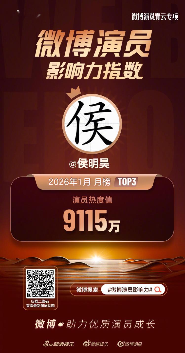 侯明昊微博演员影响力首次入围TOP3