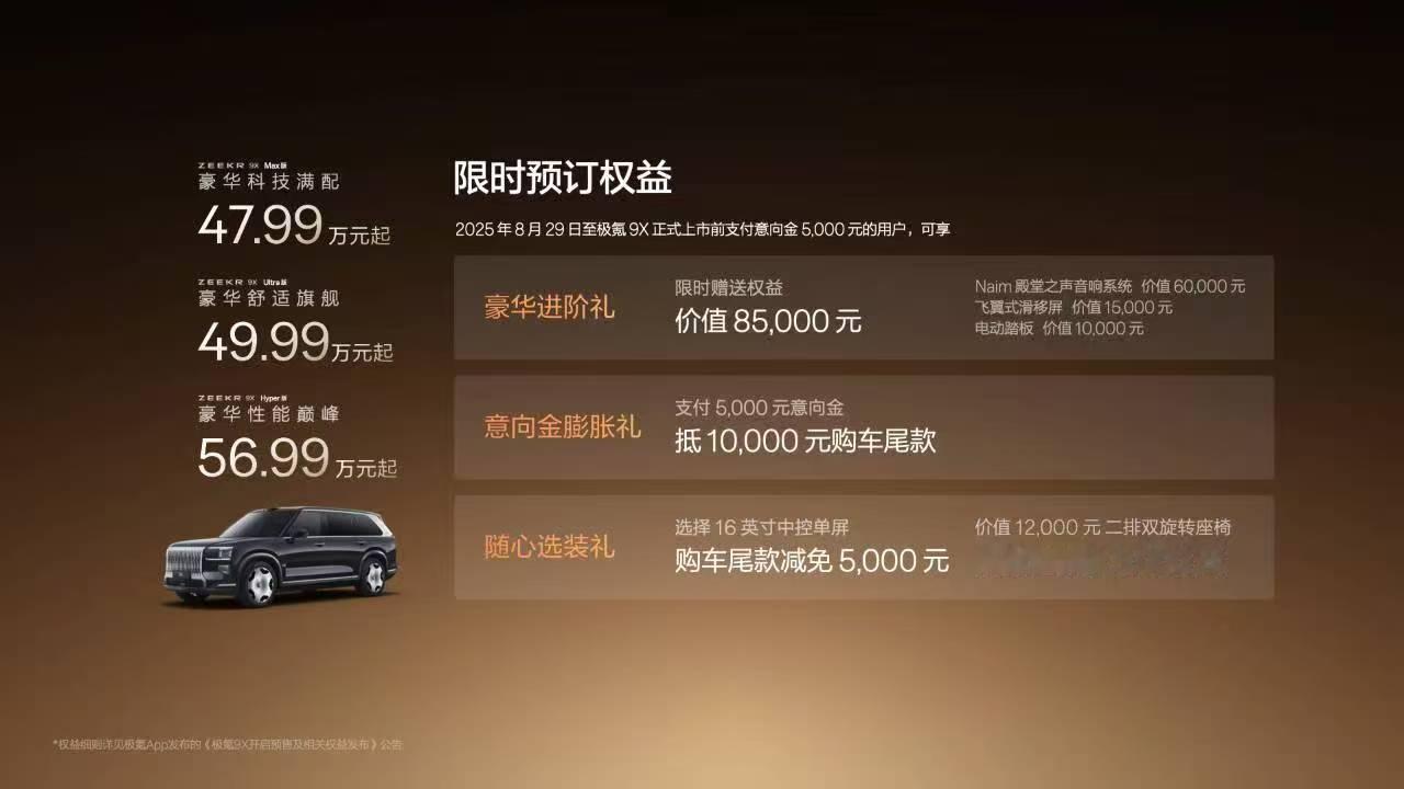 极氪9X 正式开放预订！47.99万起！
中国新一代豪华旗舰开启预售