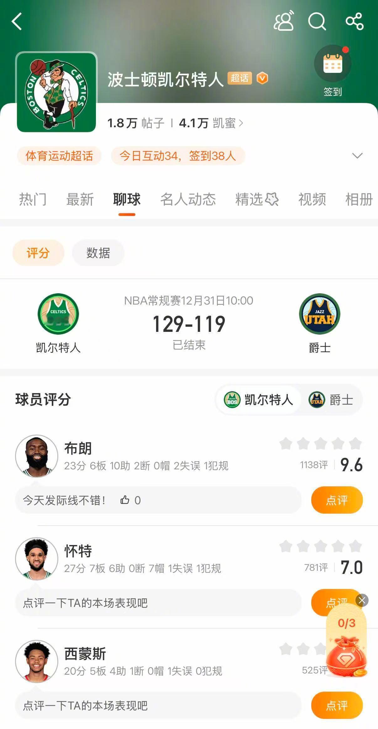 凯尔特人战胜爵士 凯尔特人129-119战胜爵士。怀特27分，布朗23分，普理查