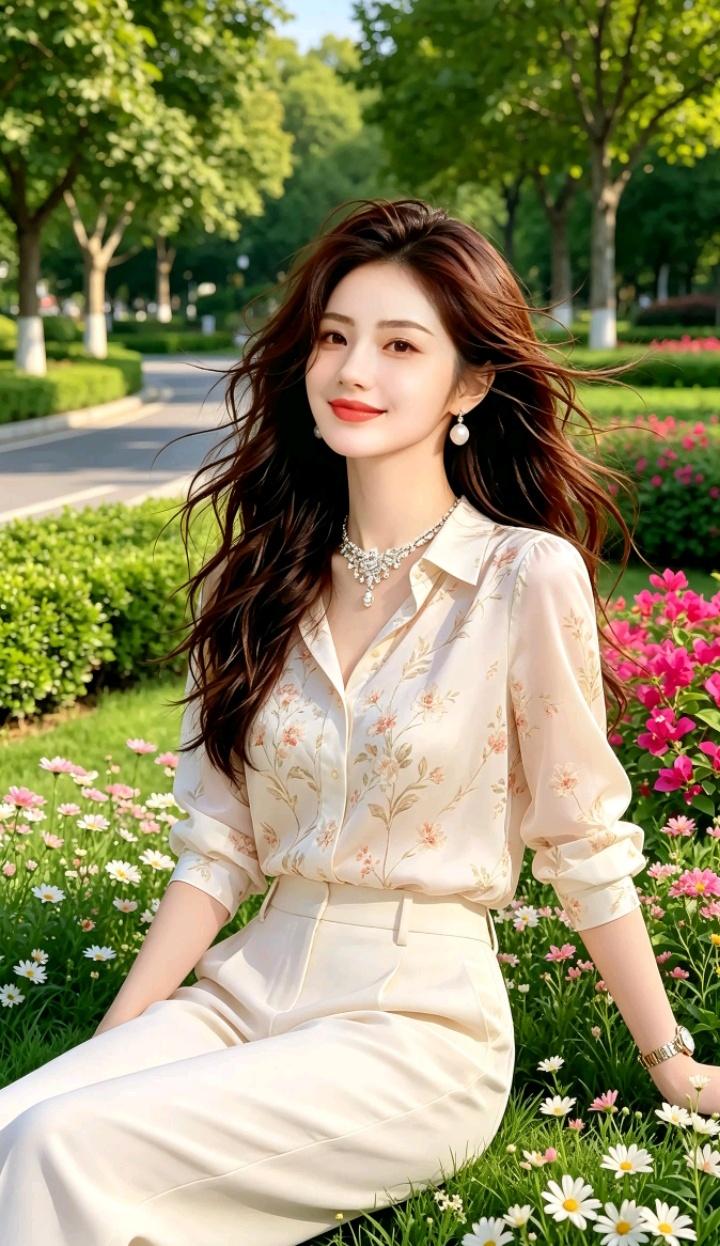 这姑娘坐在花丛里真好看！怎么样的穿搭适合安静的女孩 自然优雅穿搭 美女休闲风穿搭