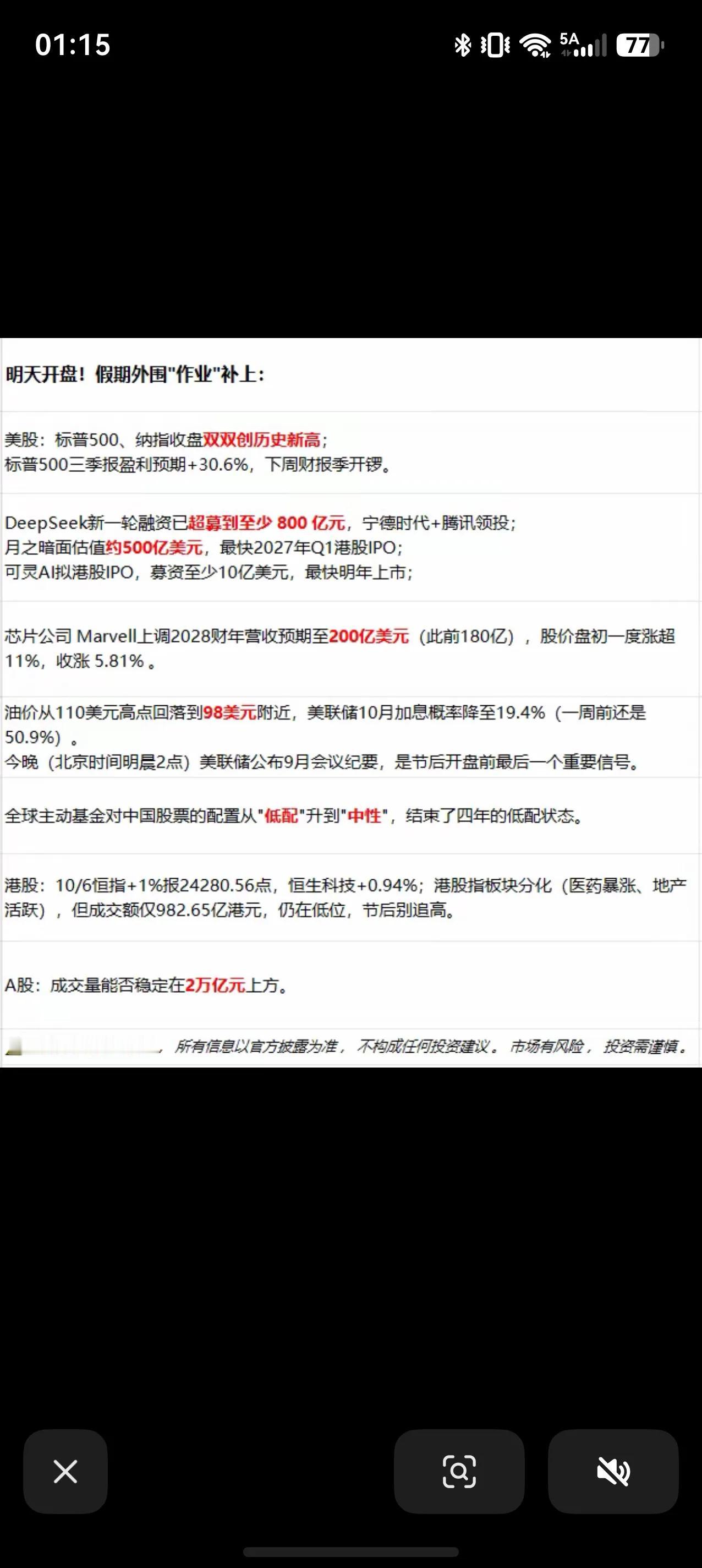 明日A股开盘！长假外围市场功课汇总
明天A股正式复市，国庆假期海外市场、产业重磅