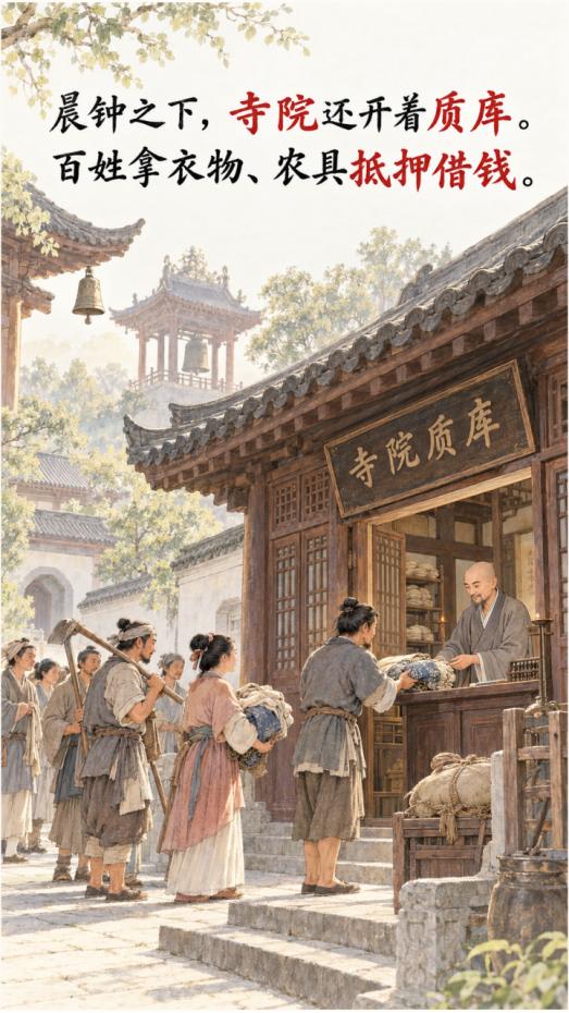 古代寺庙竟能合法放贷收利息？
 
南北朝起，大寺院开设质库，也叫长生库、无尽藏，