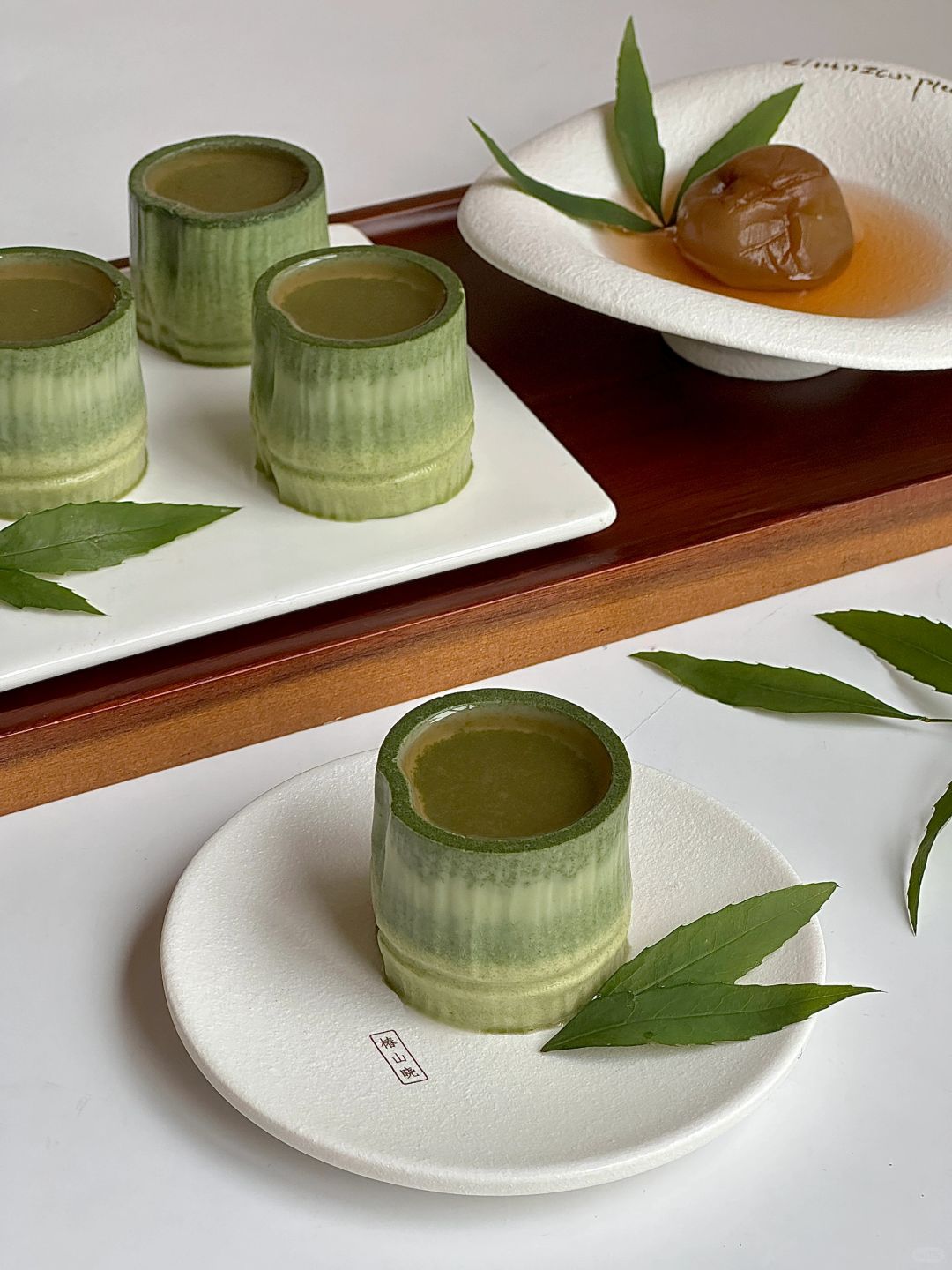 创意甜品｜🍵竹子抹茶布丁&青梅酒
