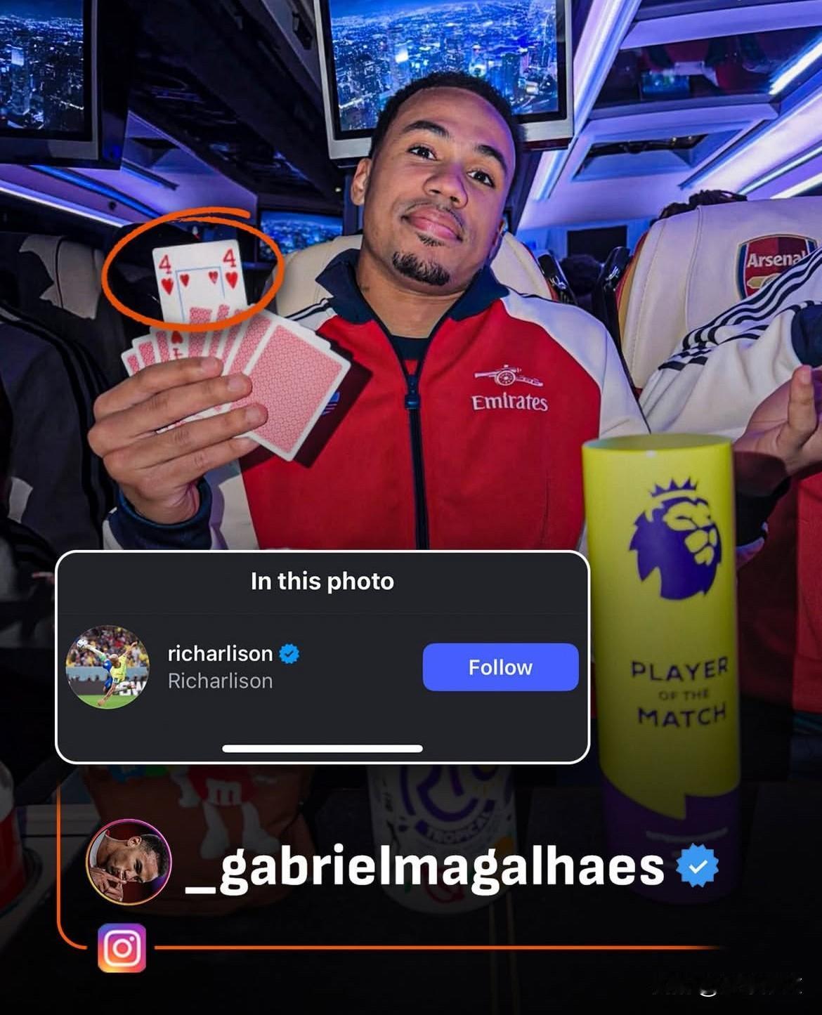 最终，阿森纳4-1联赛双杀热刺。

赛后加布里埃尔更新个人社交媒体，他还特意艾特