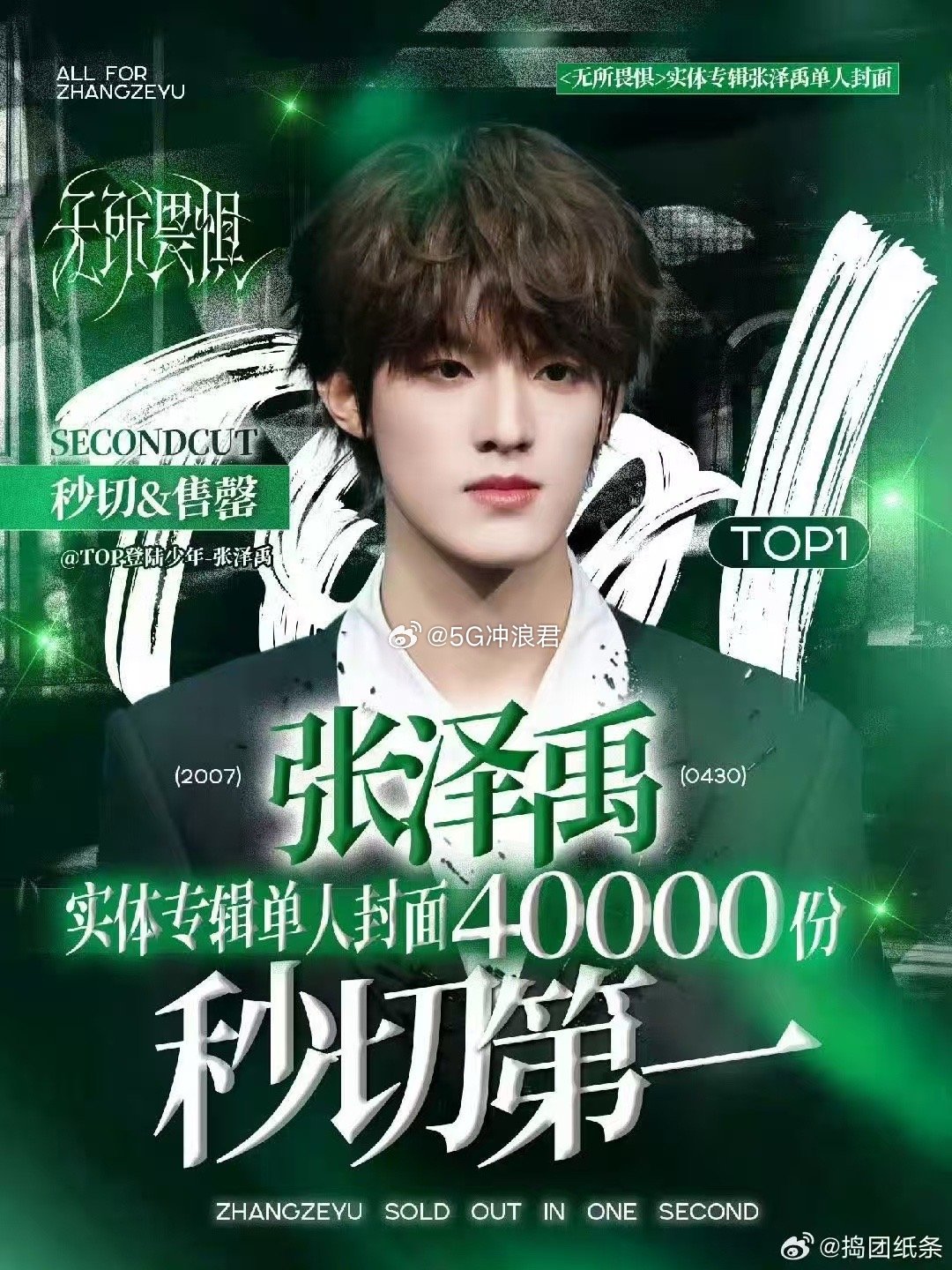 张泽禹首专秒切第一 热烈祝贺张泽禹！首专单人封面秒切第一🥇这不仅是手速的胜利，