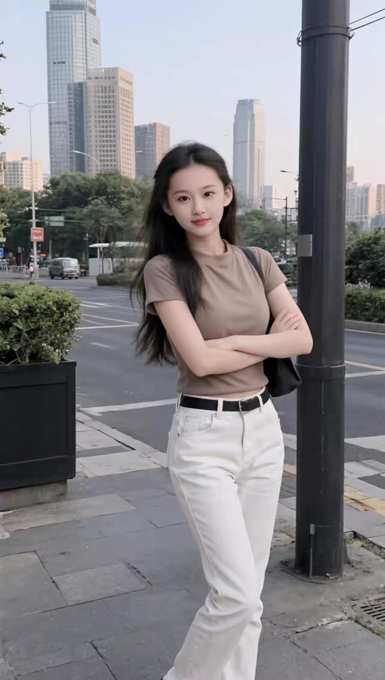 都市街头少女，自信满满，时尚穿搭