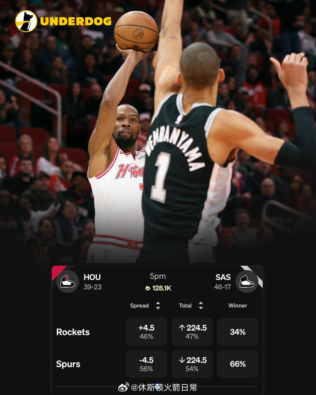 马刺过去15场比赛只输了一场，今天火箭想取胜，难度有点大火箭vs马刺休斯顿火箭N