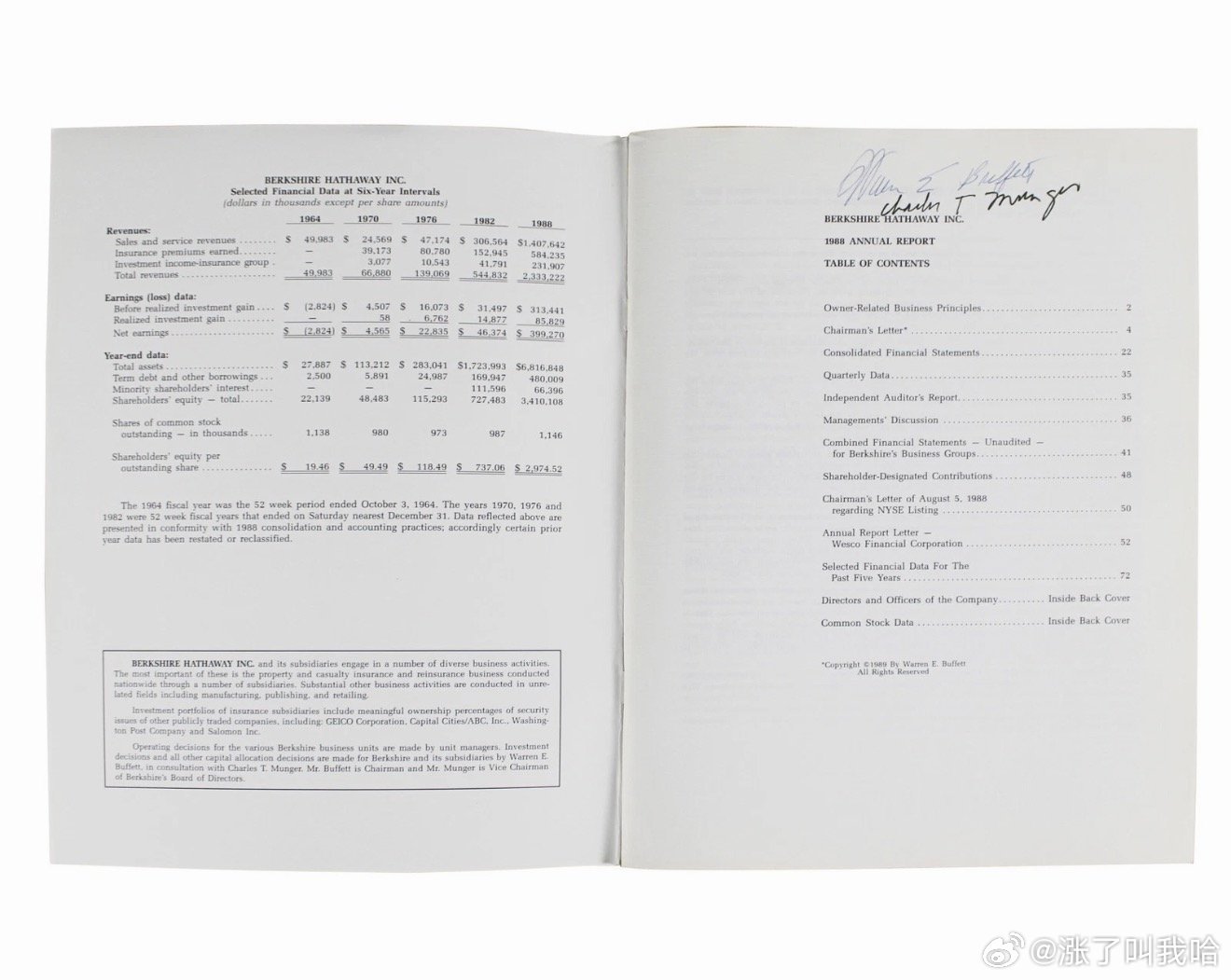 帮朋友出售一本伯克夏年报，有极罕见的巴芒共同签名，价超过两万刀（psa证书），可