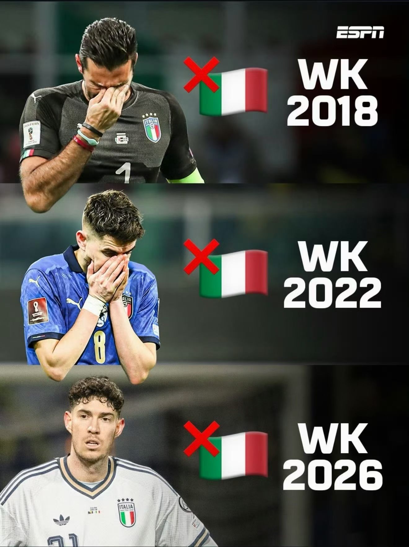 若日尼奥踢飞点球的画面还历历在目，一晃又是一届没有意大利的世界杯波黑vs意大利