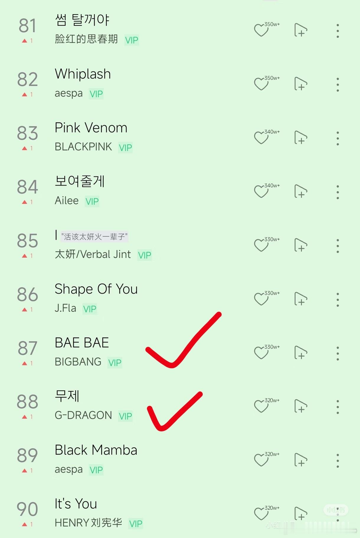 QQ音乐Kpop收藏前一百，老天奶，谁看了不得说一声权志龙牛逼 