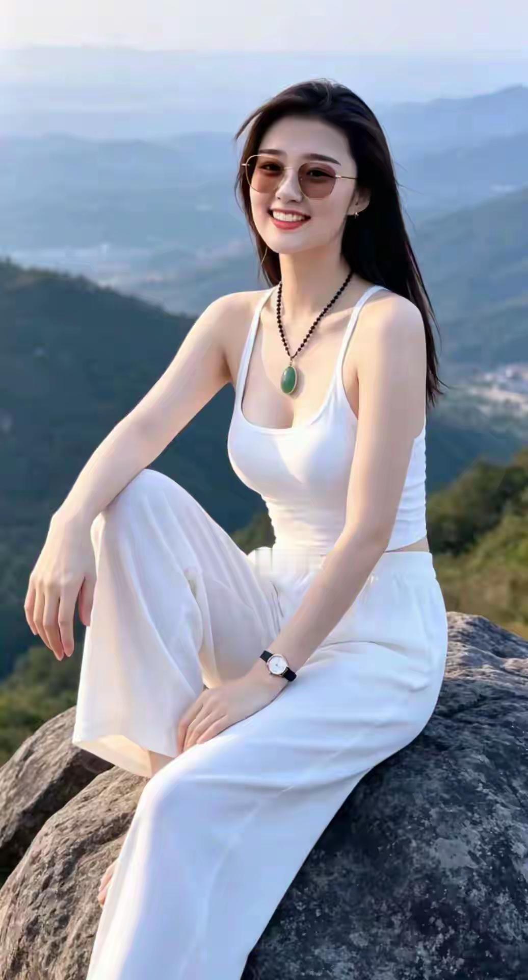 白衣飘飘，山间独坐。