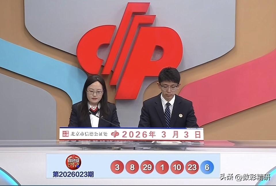 双色球第26023期开奖号码揭晓，红球号码为：01、03、08、10、23、29