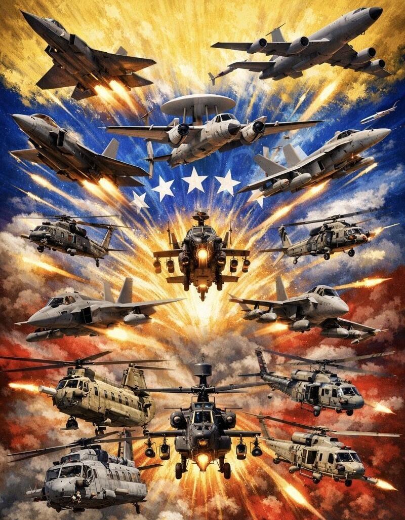 “绝对决心”｜海陆空全明星‼️全阵容盘点‼️
战略轰炸：B-1，B-52
电子战