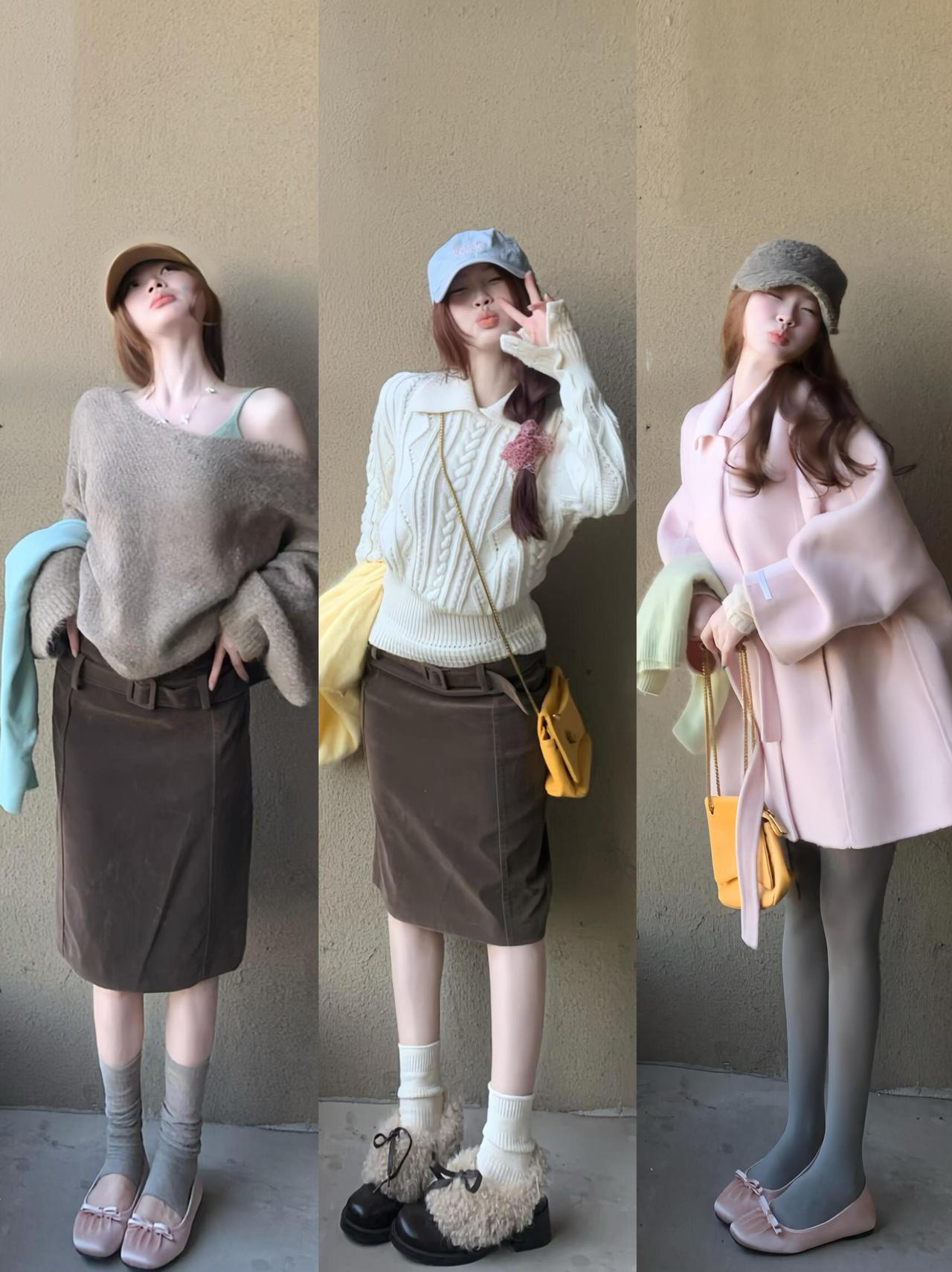 一整套甜妹秋冬穿搭合集来啦！主打软乎乎的韩系温柔风，把针织、大衣、蕾丝、牛仔玩出