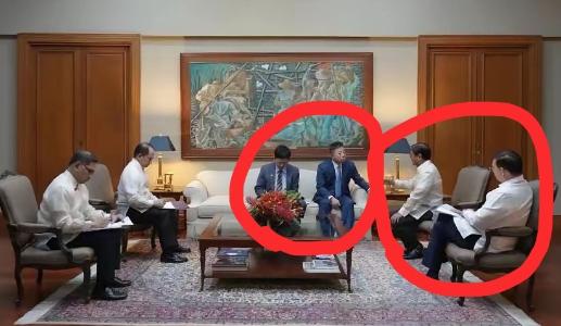小马科斯总统因为仁爱礁局势紧张而召见中国大使井泉，但从照片看一点也不紧张，井泉坐