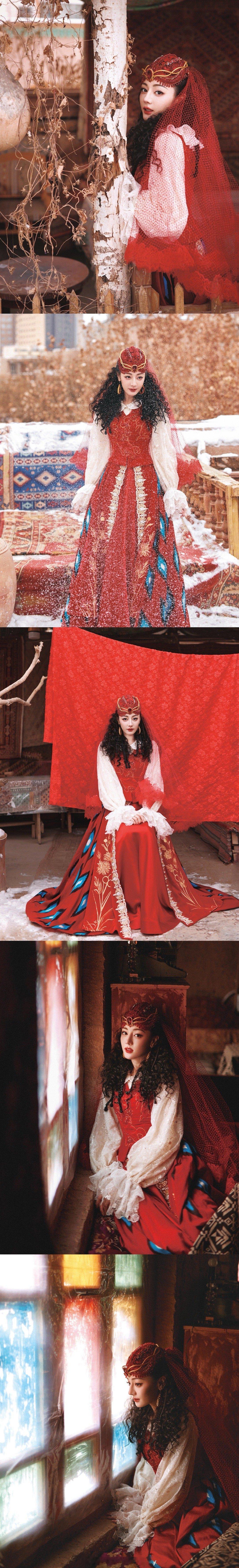 女明星春晚造型，分别为：迪丽热巴、刘诗诗、杨幂、张婧仪、关晓彤、张天爱、姜佩瑶、