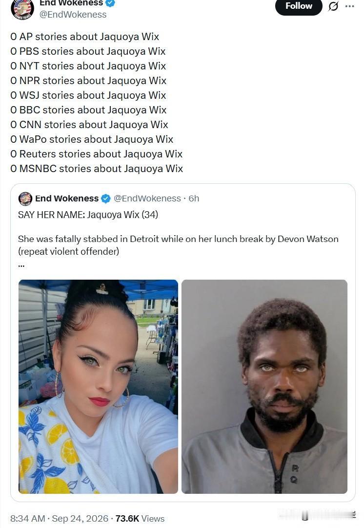 美联社没有一篇关于Jaquoya Wix的报道
美国公共广播公司没有一篇关于Ja